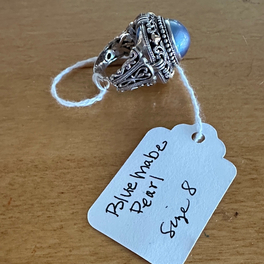 Robert Manse 925 Sterling Silver 18k Gold Accents Blue Mabe Pearl Ring Size 8 - Picture 2 of 6